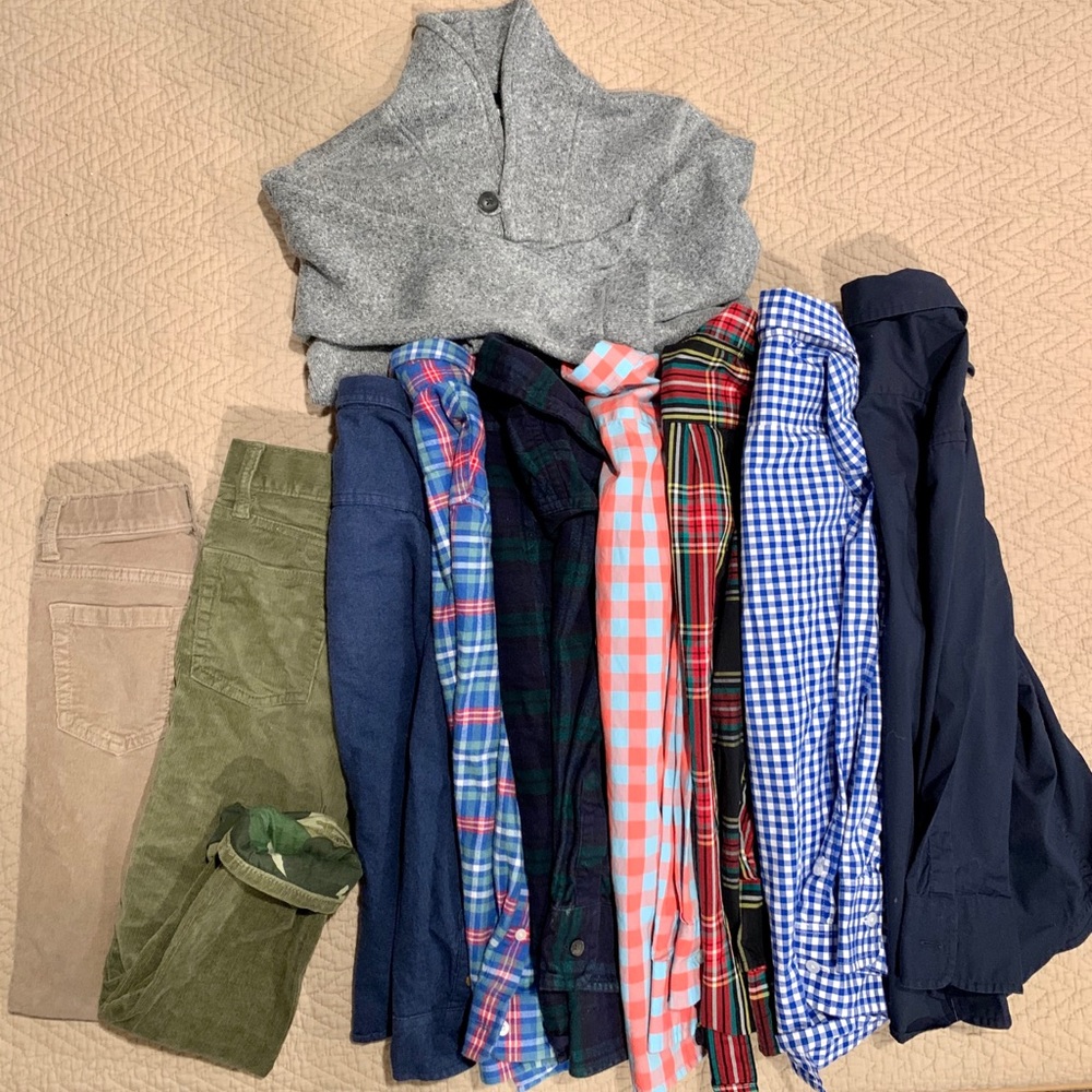 Boys lot button down shirts, pants and sweater